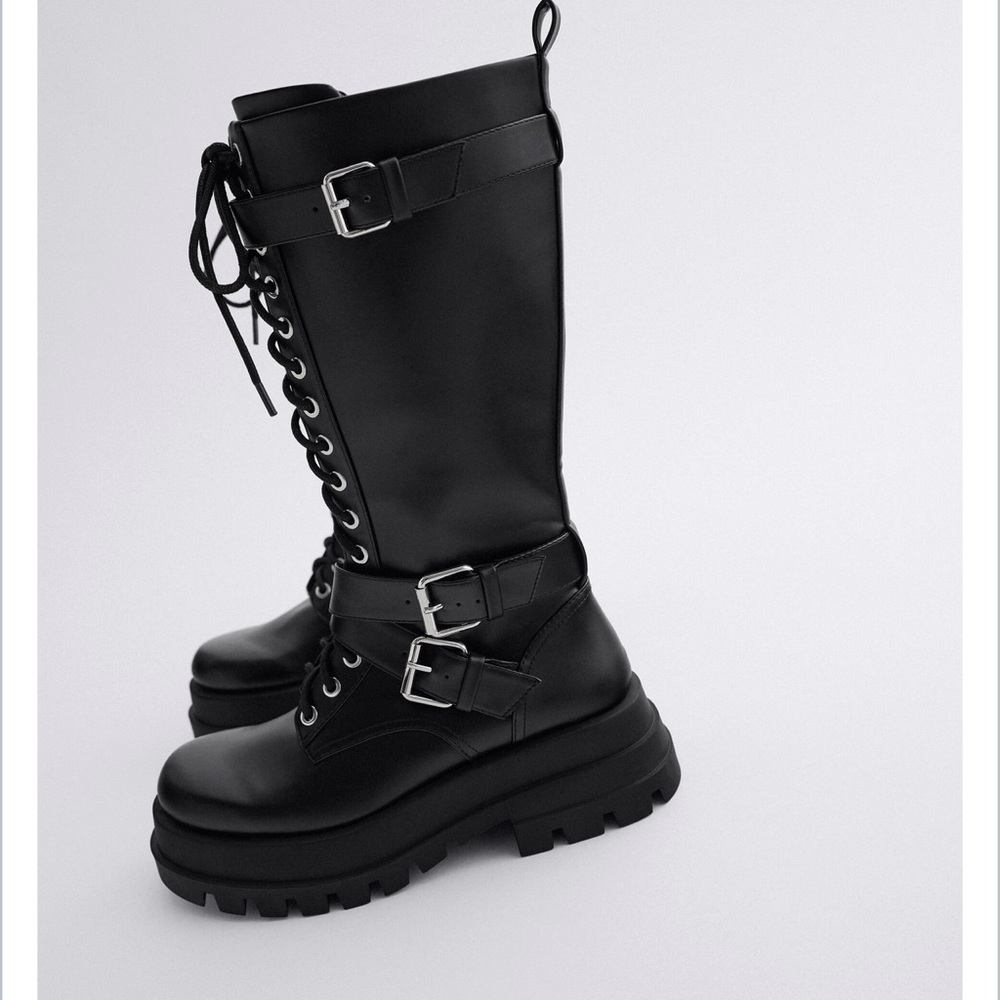 NWT! Zara Lace-Up Knee-High Boots - Size 7.5 - Picture 3 of 7